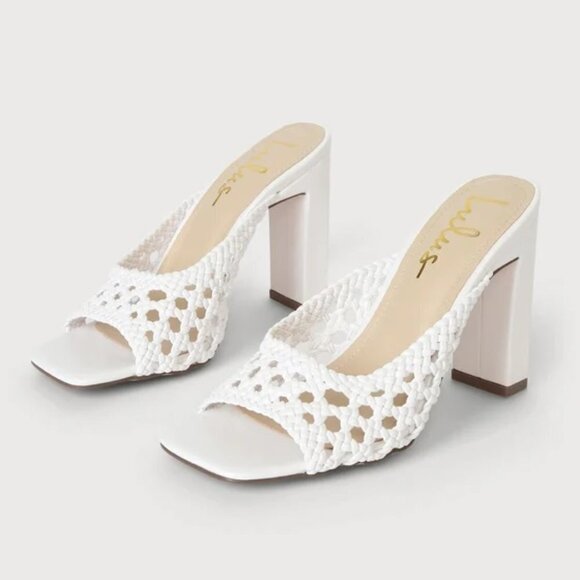Lulus Lashaa White Woven High Heel Slide Sandals - Picture 2 of 6